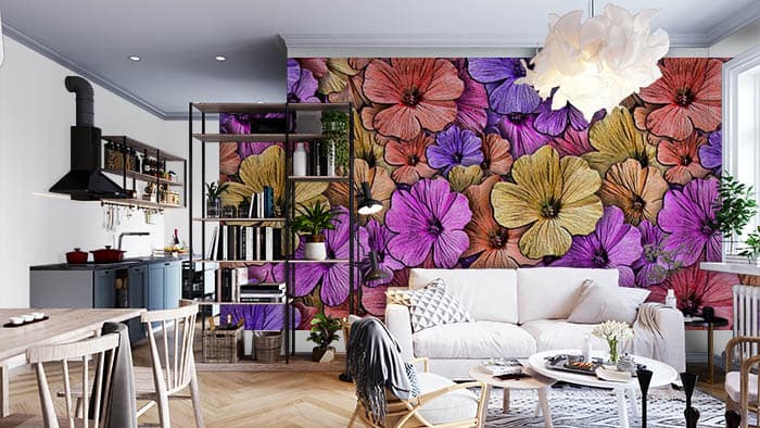 Abstract Florals shown in a room
