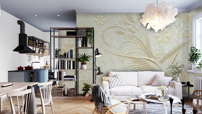 Classical Floral Design with Golden Overlay shown in a room