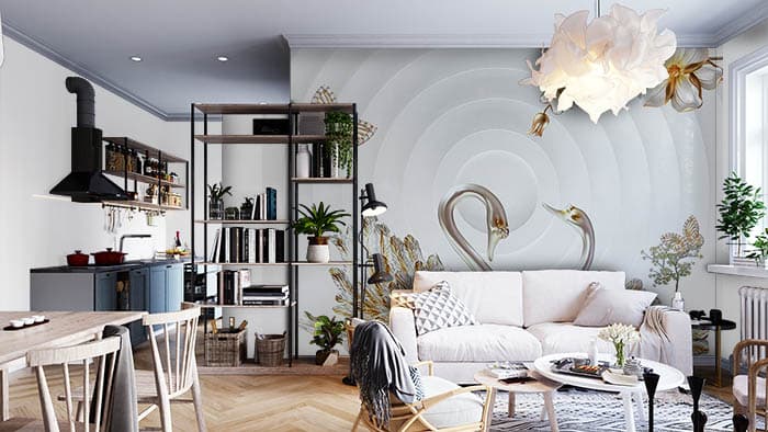 Pearl Swan Wallpaper for Walls shown in a room