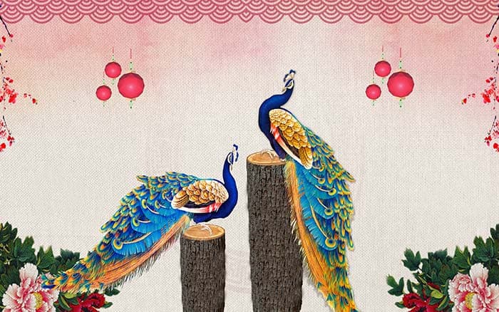 Decorative Peacock Nature Escape Wallpaper pattern detail
