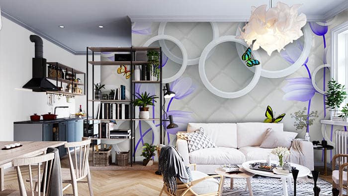 Modern Butterfly Pattern Wall Mural Wallpaper shown in a room