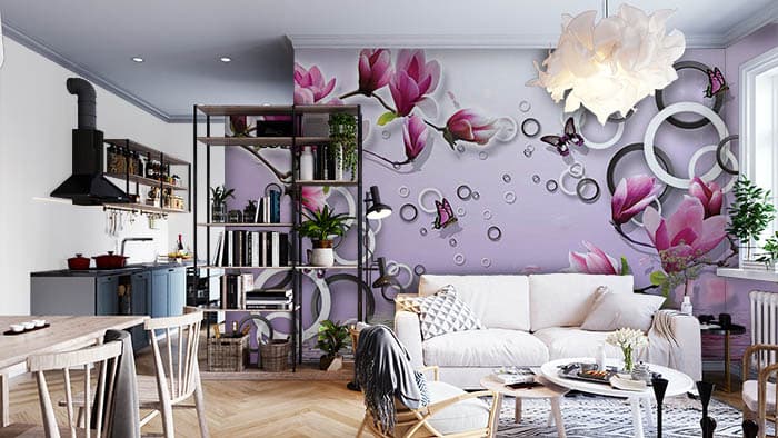 Dreamy Pink Floral Aesthetic Wall Mural Wallpaper shown in a room