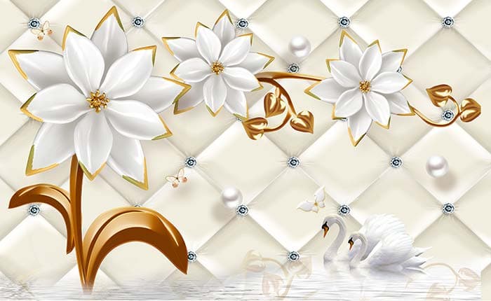 Elegant White Floral Wall Mural Design Wallpaper pattern detail