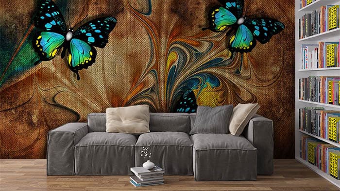 Luxury Butterfly Floral Wall Design wallpaper shown in a room