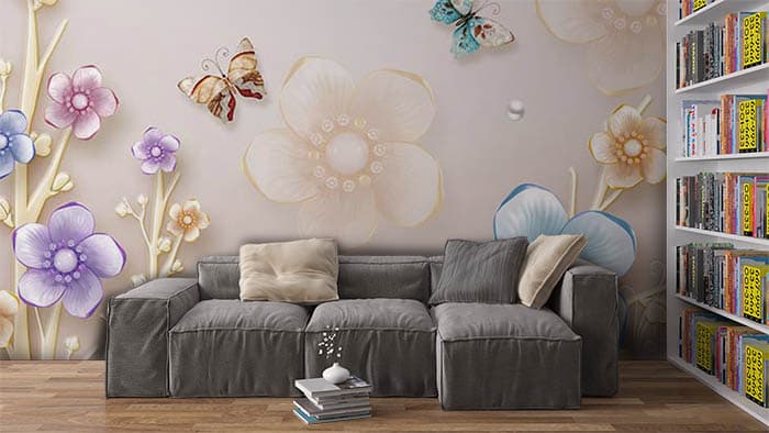 Premium Butterfly Pearl Decorative Scene wallpaper shown in a room