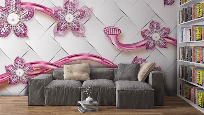 Aesthetic Pink Blossom Glass Texture Wallpaper shown in a room