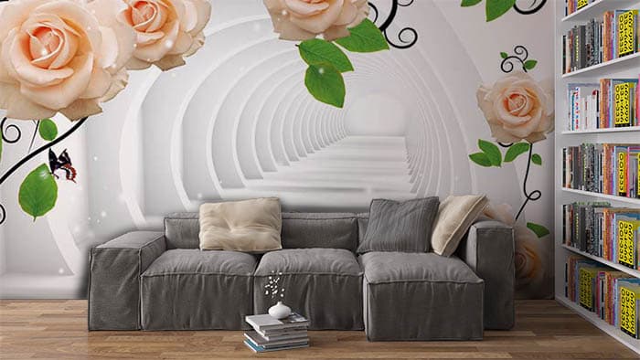 Beautiful Floral Pathway Wall Decor Wallpaper shown in a room