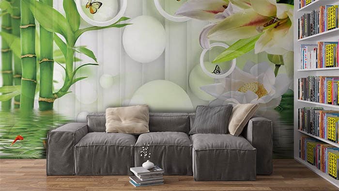 Butterfly Rings Decorative Pattern Wallpaper shown in a room