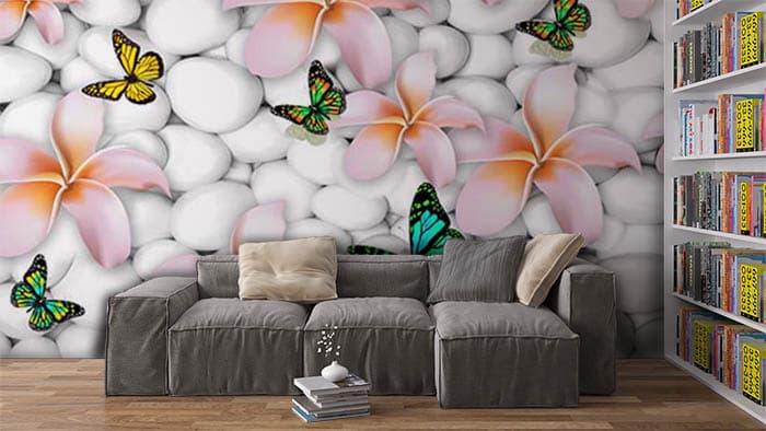 Artistic Butterfly Stone Wall Decor Wallpaper shown in a room