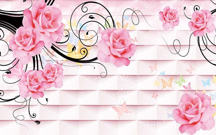 Elegant Pink Florals Blooming Garden Wall Mural Wallpaper pattern detail