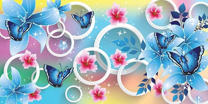 Colorful Floral and Butterfly Wallpaper Mural pattern detail