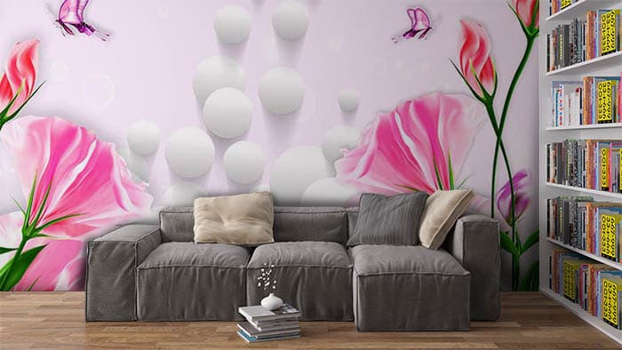 Beautiful Pink Tulips Blooming Garden Wall Mural Wallpaper shown in a room