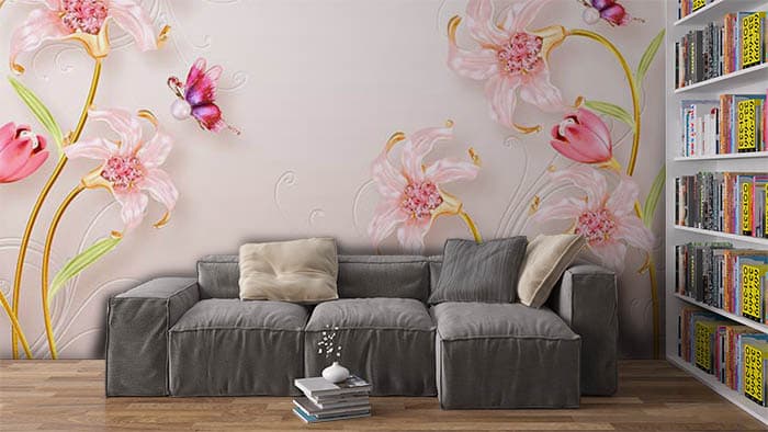 Lush Multicolor Floral Wallpaper Mural shown in a room