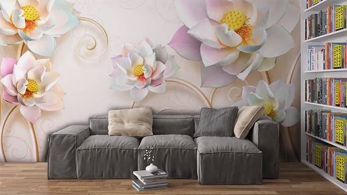 Colorful Floral Bliss Wallpaper Mural shown in a room