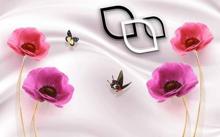 Creamy Background with Rose Flower and Little Butterflies Wallpaper pattern detail
