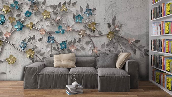 Metals and Roses Luxury Wall Mural Wallpaper shown in a room