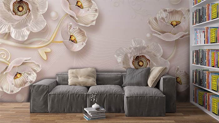 Golden Plated Flower Wallpaper shown in a room
