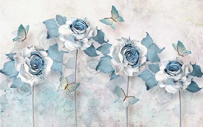Blue Blossom Floral Mural Wallpaper pattern detail