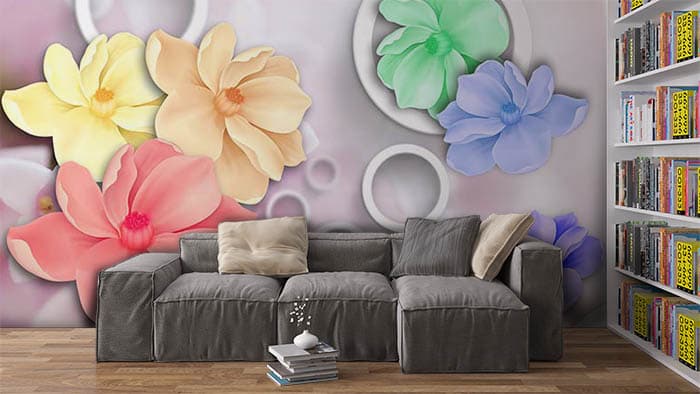 Enchanting Multicolor Floral Mural Wallpaper shown in a room