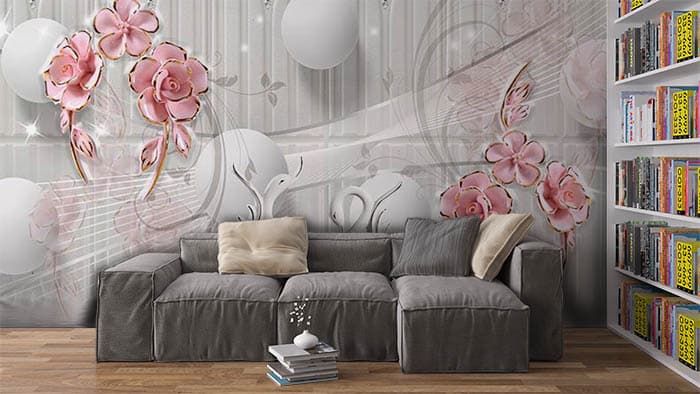 Swans n Flowers shown in a room
