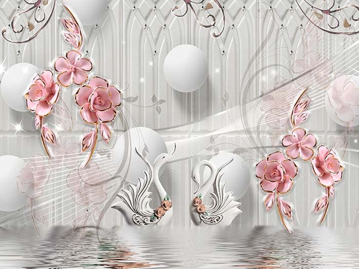 Swans n Flowers pattern detail