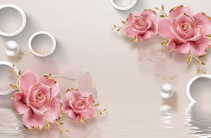Elegant Pink Floral Blossom Wall Mural Design Wallpaper pattern detail