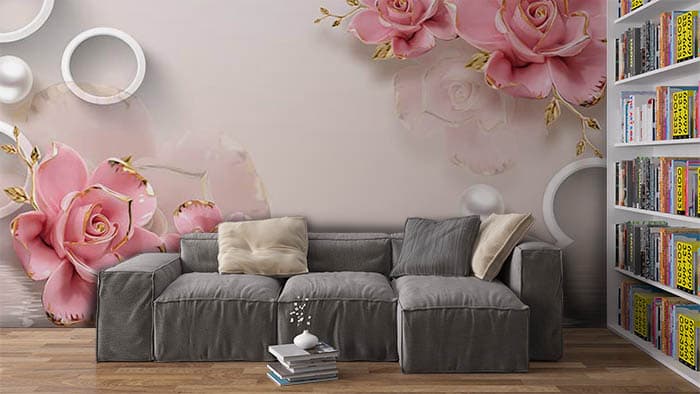 Elegant Pink Floral Blossom Wall Mural Design Wallpaper shown in a room