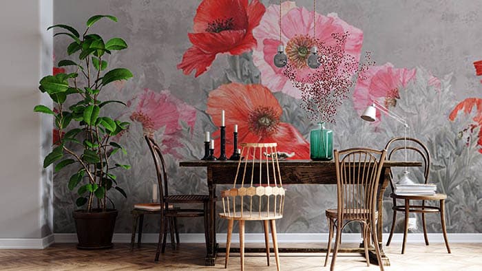 Red Riots Floral Wallpaper shown in a room