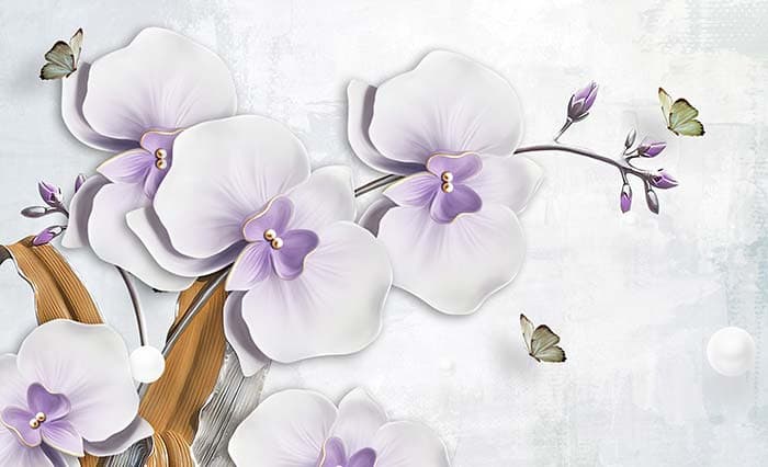 Fresh White and Purple Floral Mural Wallpaper pattern detail