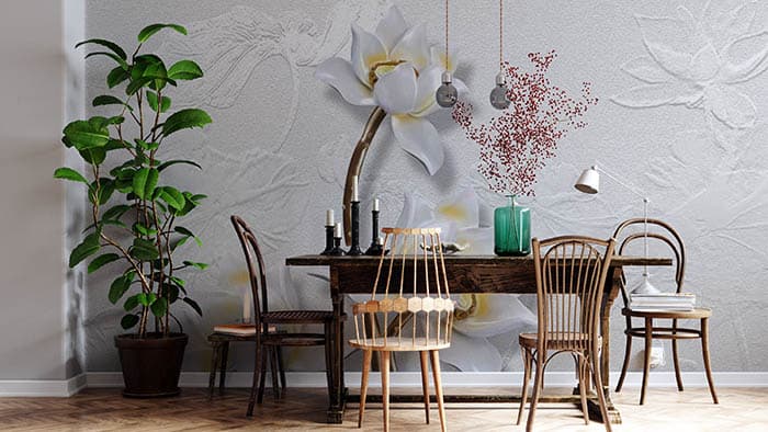 Elegant White Floral Pattern wallpaper mural shown in a room