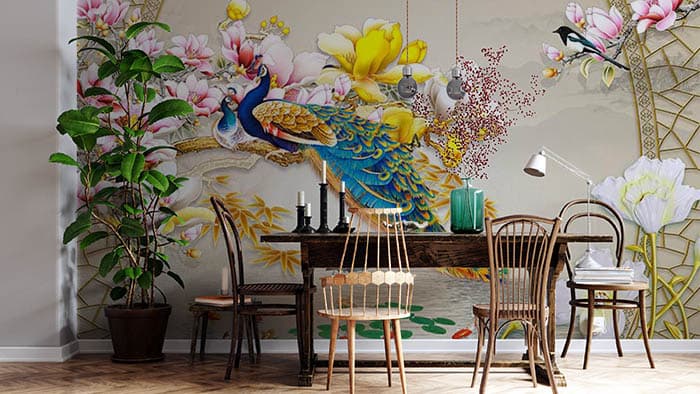 Luxury Park of Peacocks Nature Wall Mural Wallpaper shown in a room