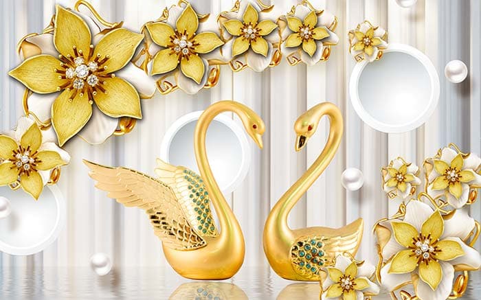 3D Golden Swan Wallpaper pattern detail