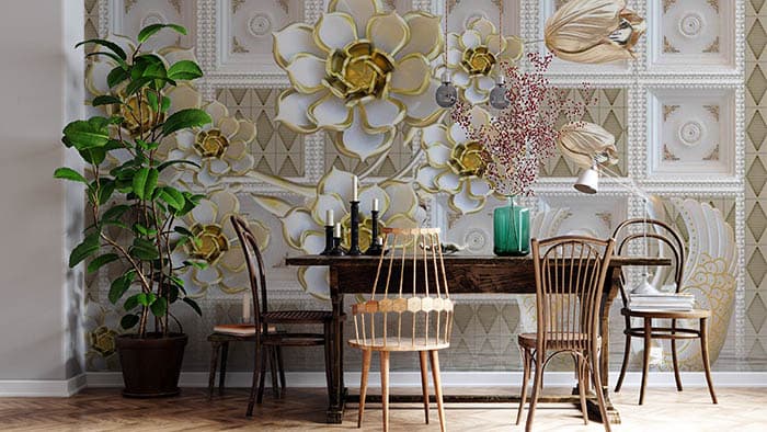 Luxury 3D Jeweled Flowers Wall Mural Wallpaper shown in a room