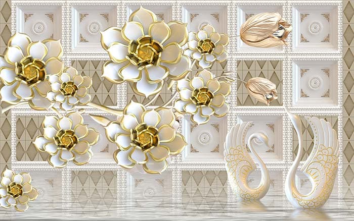 Luxury 3D Jeweled Flowers Wall Mural Wallpaper pattern detail