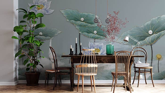 Pearls on Leaves shown in a room