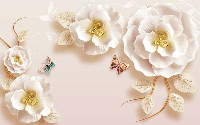 Fresh White Floral Mural Wallpaper pattern detail