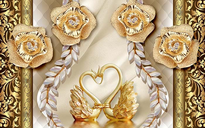 Pair of Golden Swans Wallpaper pattern detail