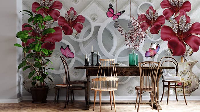 Rings behind Flowers shown in a room
