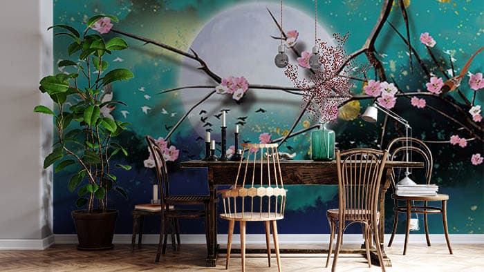 Moonlight Blossom Wallpaper for Walls shown in a room