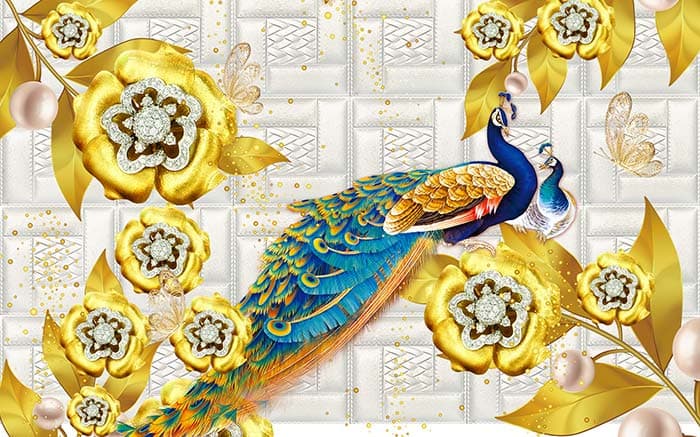 Majestic Peacock Couple Nature Inspired Decor Wallpaper pattern detail