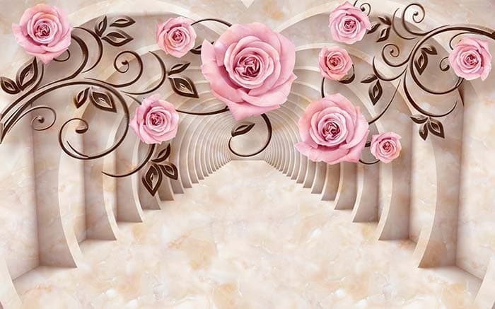 Pink Roses With 3D Effect Wall Wallpaper for Home pattern detail