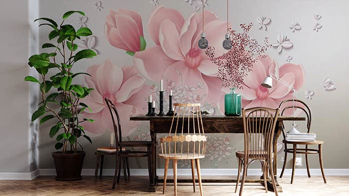 Pink Floral Wallpaper for Walls shown in a room