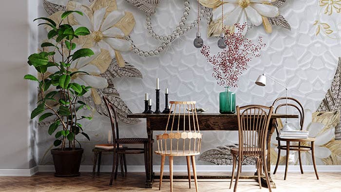 3D Design with Florals Pattern Wallpaper shown in a room
