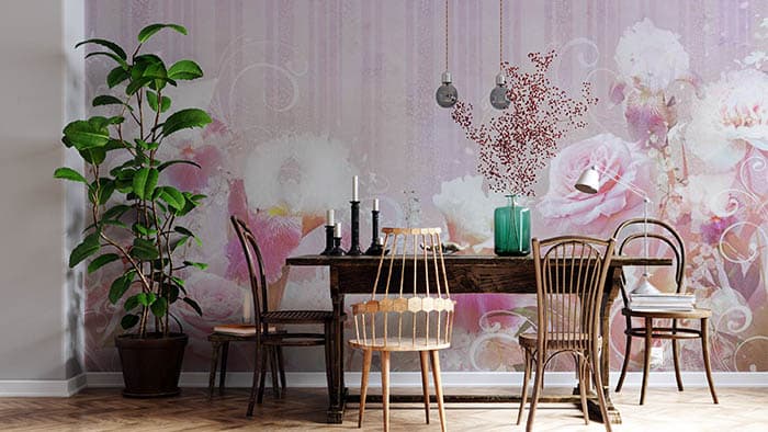 Pink Smoke Flowery Heaven Mural Wallpaper shown in a room