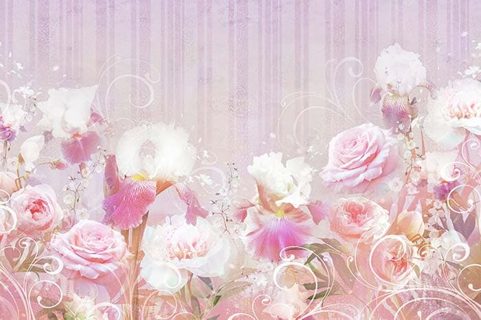 Pink Smoke Flowery Heaven Mural Wallpaper pattern detail