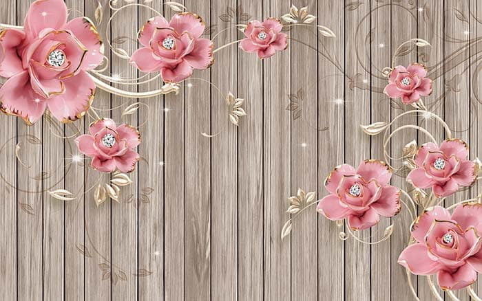 Pastel Pink Roses With Wooden Plank Wallpaper for Wall pattern detail