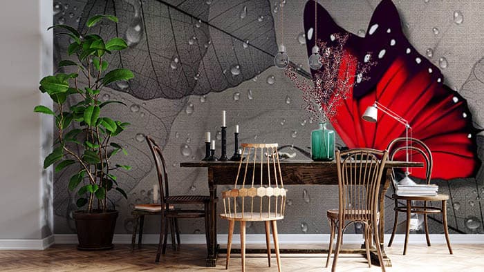 Elegant Red Butterfly Wall Mural Wallpaper shown in a room
