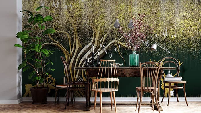 Golden Reindeers Luxury Wall Mural Wallpaper shown in a room