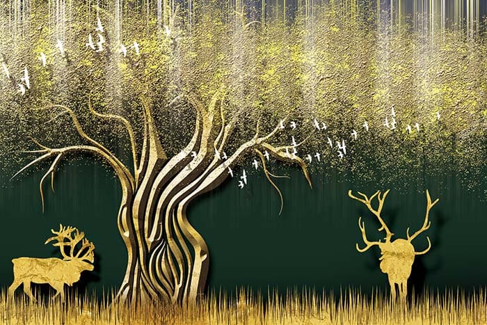 Golden Reindeers Luxury Wall Mural Wallpaper pattern detail