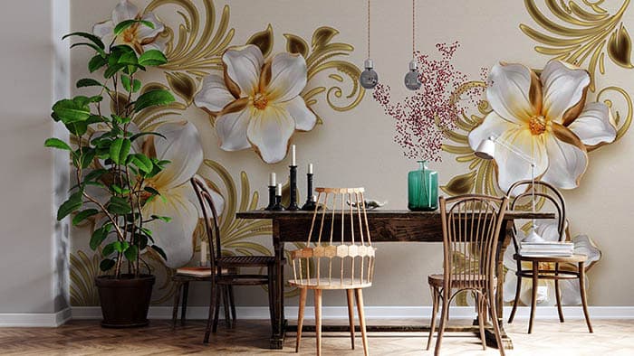 Elegant Gold Stem Design Minimal Wallpaper shown in a room